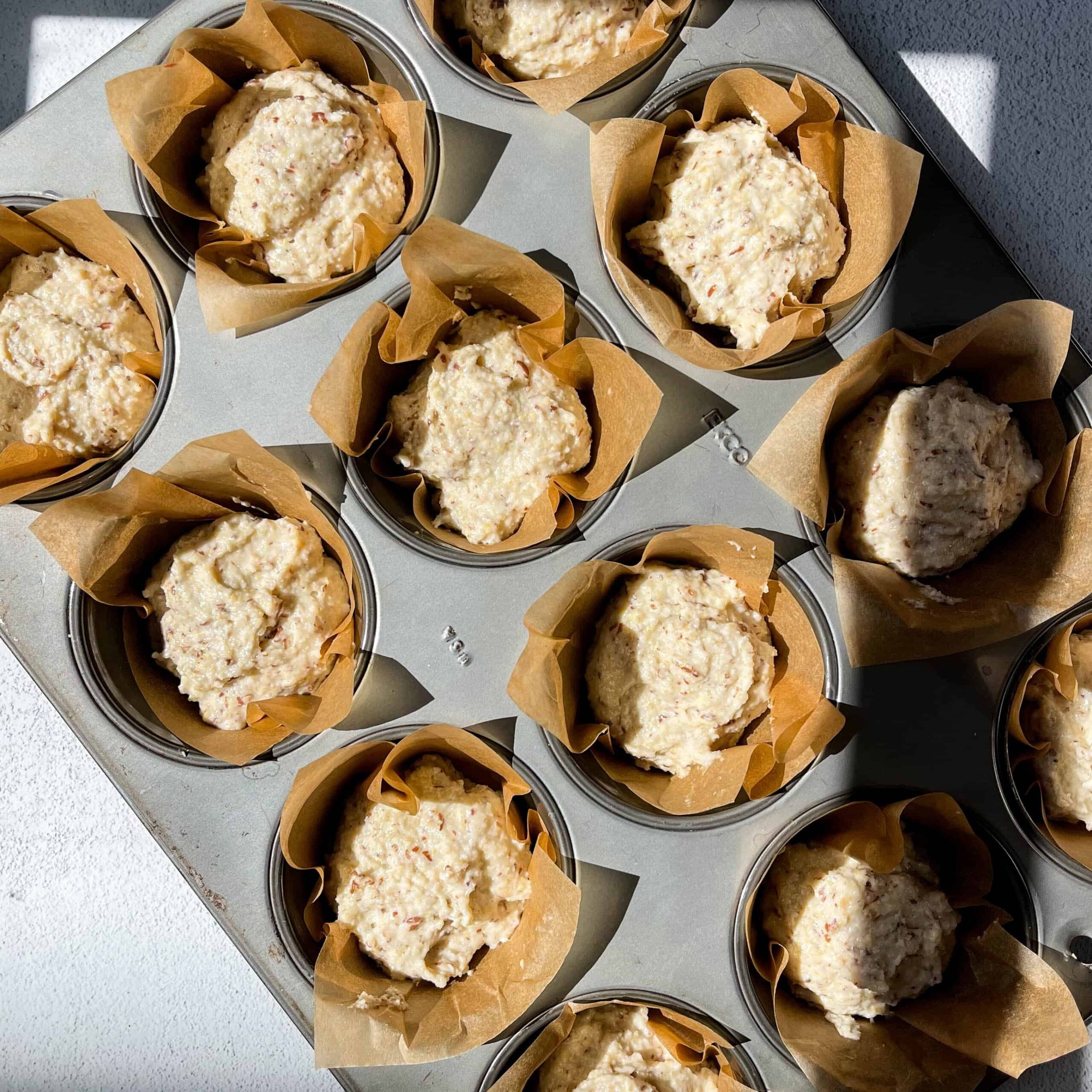 batter in muffin tin for quick and simple healthy vegan grain-free rolls